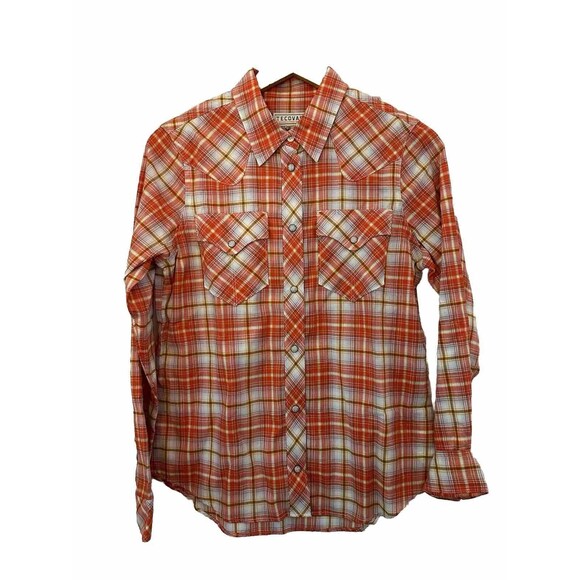 Tecovas Shirt Womens Small  Pearl Snap Button Orange Plaid Cowboy Western Rodeo - Picture 1 of 6